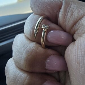 Gold-Tone Open Nail Ring with Pavé Accent - Women Jewelry
